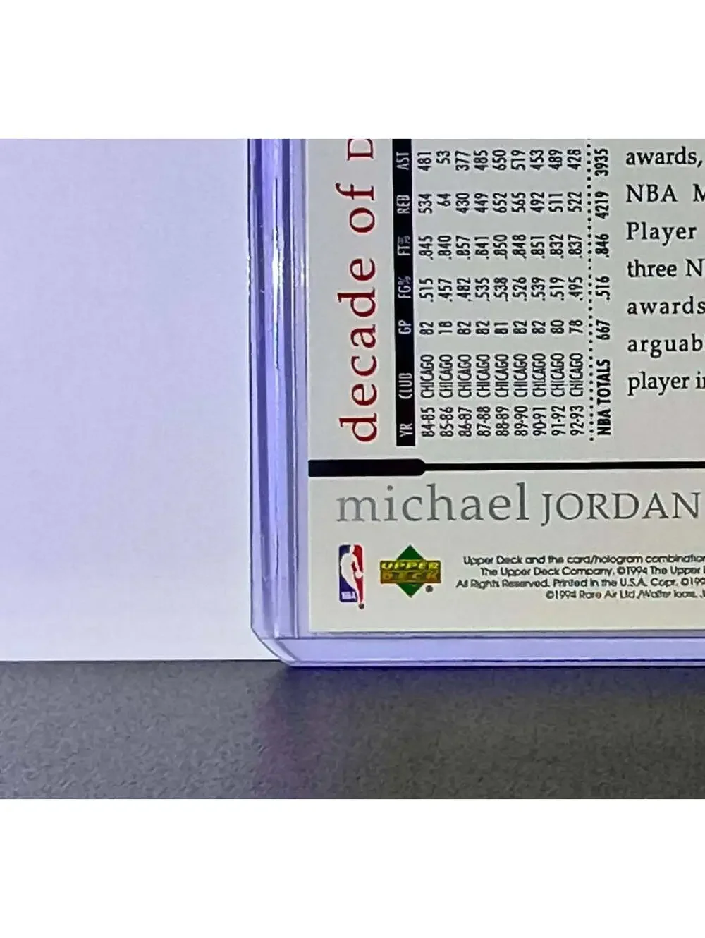 Michael Jordan 1994 Upper Deck Rare Air MJ Decade of Dominance #90 Card Bulls